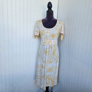 Merona Women's Yellow & White Leaf Print Short Puff Sleeve Sun Dress Stretch XL